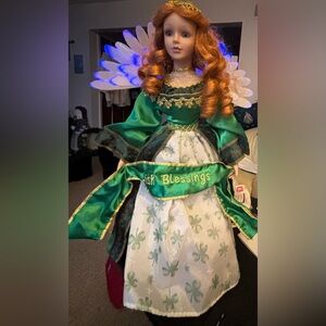 Green and White Angel Doll with Red Hair & Fiber Optic Wings